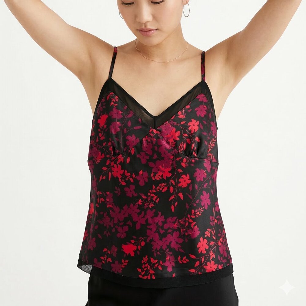 Apt 9 Tank Top Black Red Floral Goth Grunge Whimsigoth Dark Fairy Satin L